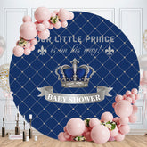 Aperturee - Sliver And Blue Crown Round Baby Shower Backdrop